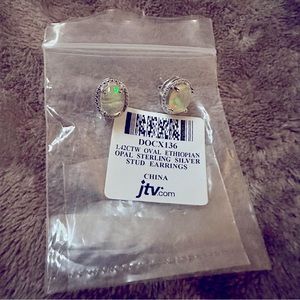 1.42CTW oval Ethiopian Opal Sterling Silver Stud Earings